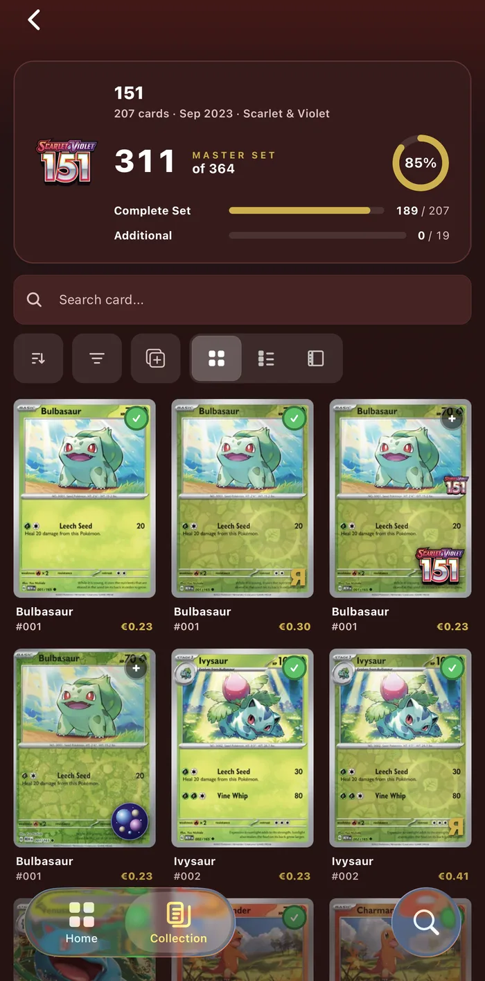 The same set in the Circling TCG iPhone app